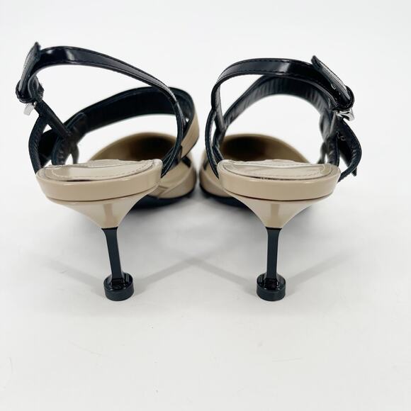 Prada Beige Black Leather Slingback Pointed Toe Mary Jane Cap Toe Heels IT 37 - Picture 11 of 15